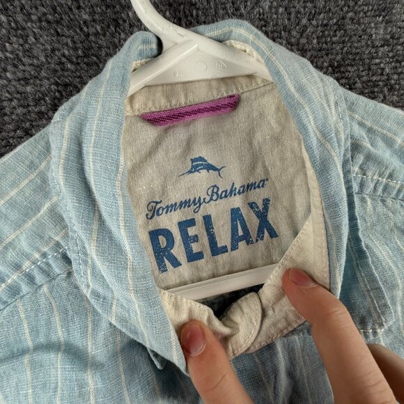 Tommy Bahama Relax All Linen Small Button Up Shirt Men Long Sleeve Blue Striped - Picture 7 of 16